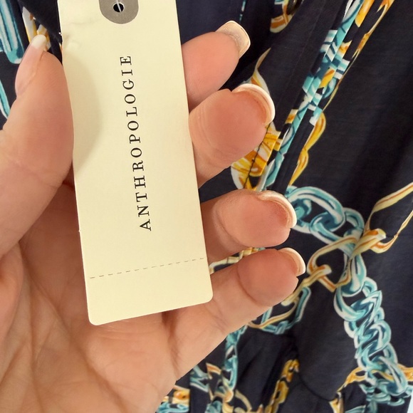 đź’‹NWTđź’‹Anthropologie Navy Chain-Print Backless Halter Maxi Dress 076 - Picture 5 of 10